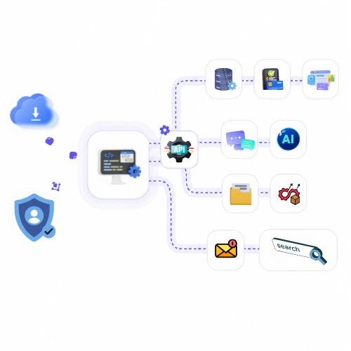 Graphic of connected enterprise systems and cloud services
