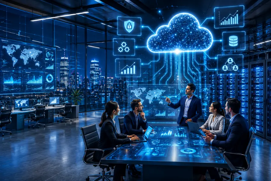 Secure cloud business technology connecting enterprise systems
